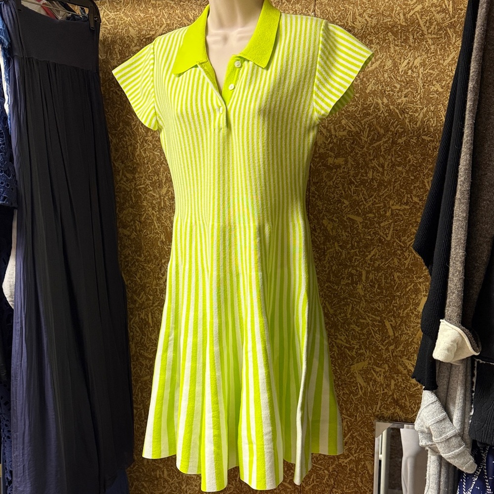 Flattering Neon Lime Striped Polo Mini Dress